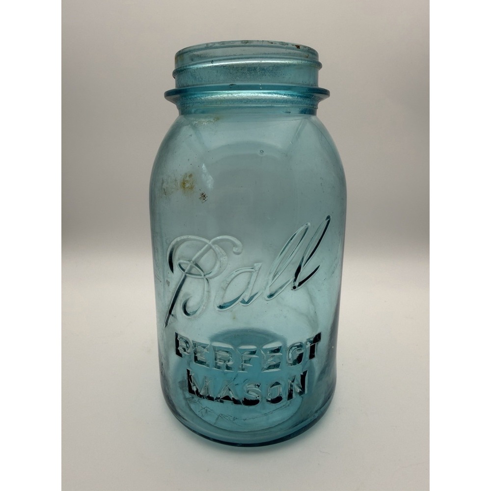 VINTAGE #13 OLD BLUE GLASS BALL QUART 1923-1933 PERFECT MASON CANNING JAR